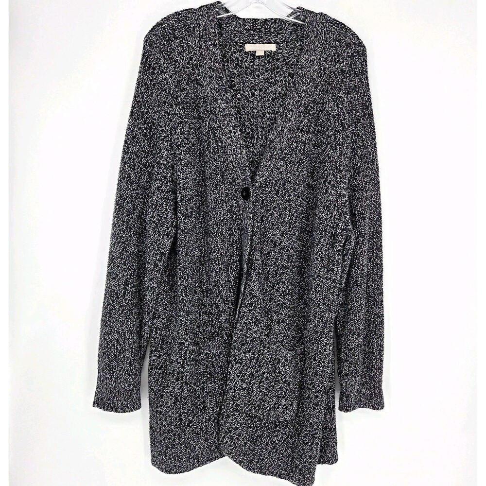 Woman Within 26/28 Plus Size Black White Marled Knit Cardigan Sweater Pockets 2X